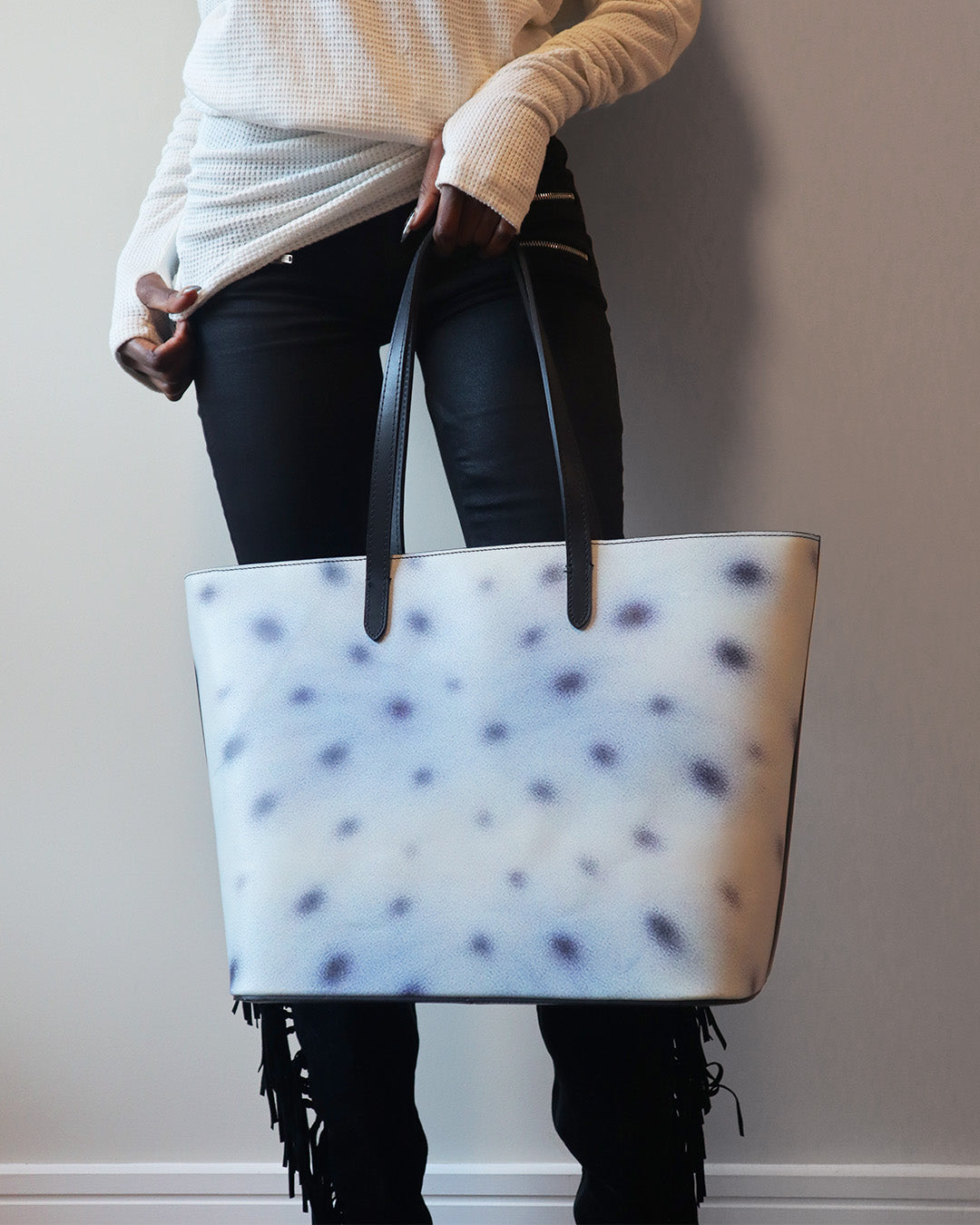 LEATHER AIRBRUSH TOTE BAMBI BLUE