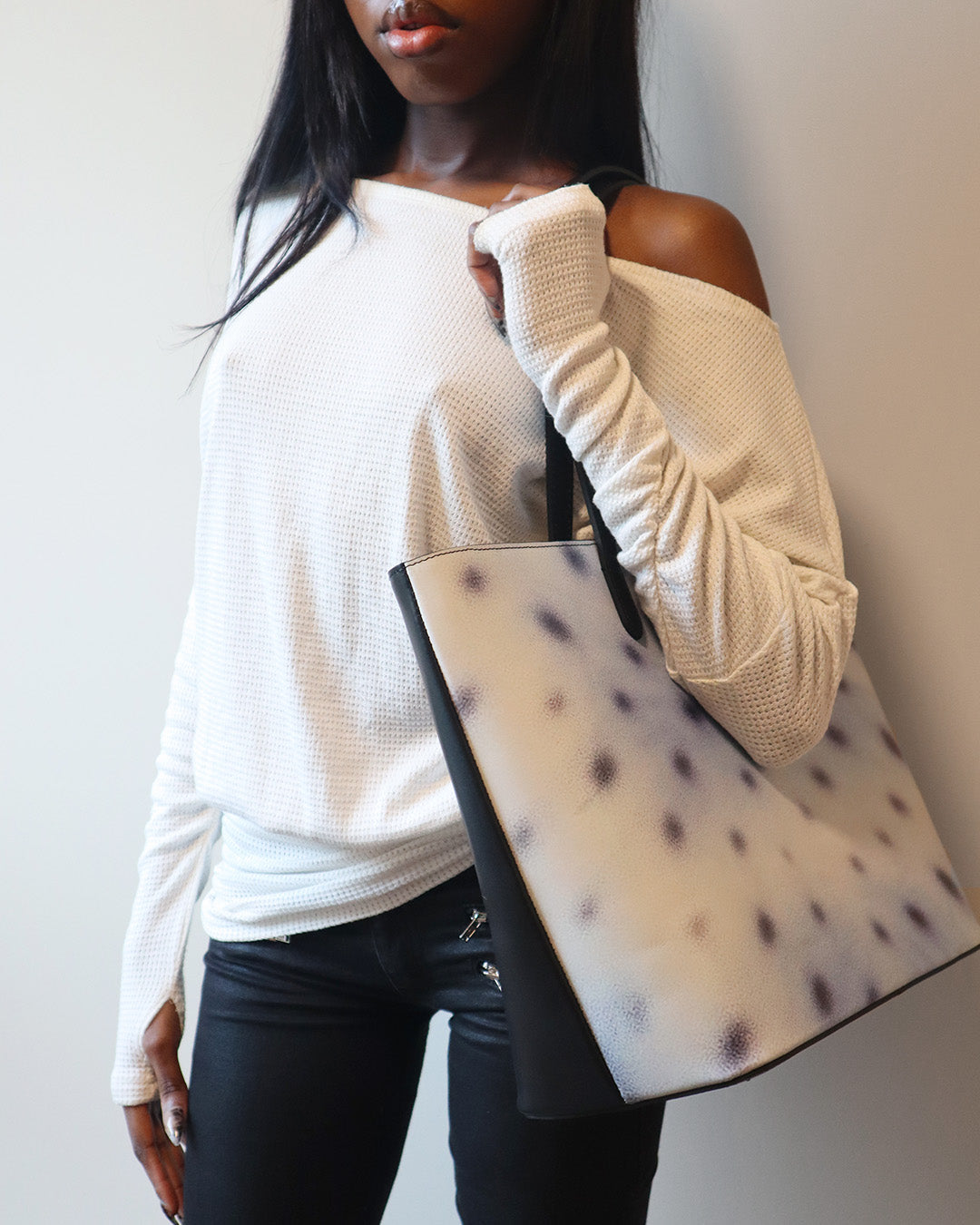 LEATHER AIRBRUSH TOTE BAMBI BLUE