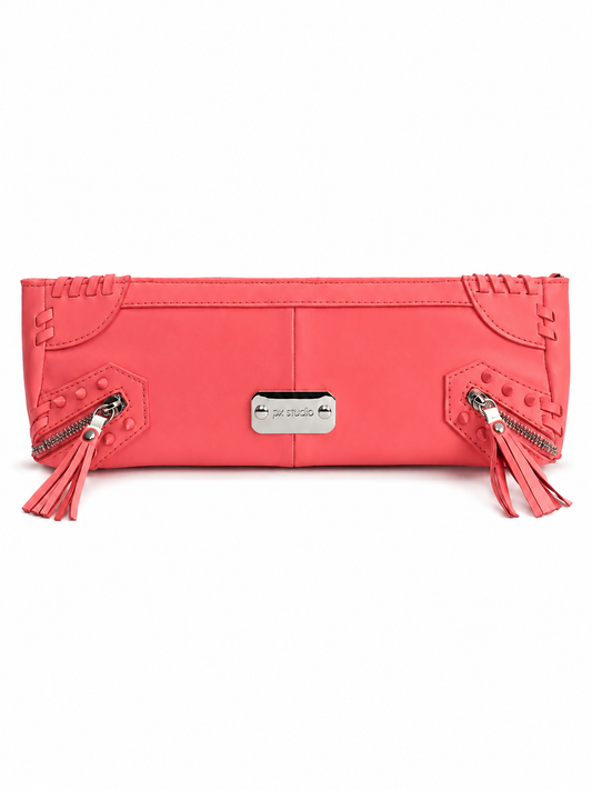 METRO LEATHER CLUTCH CORAL
