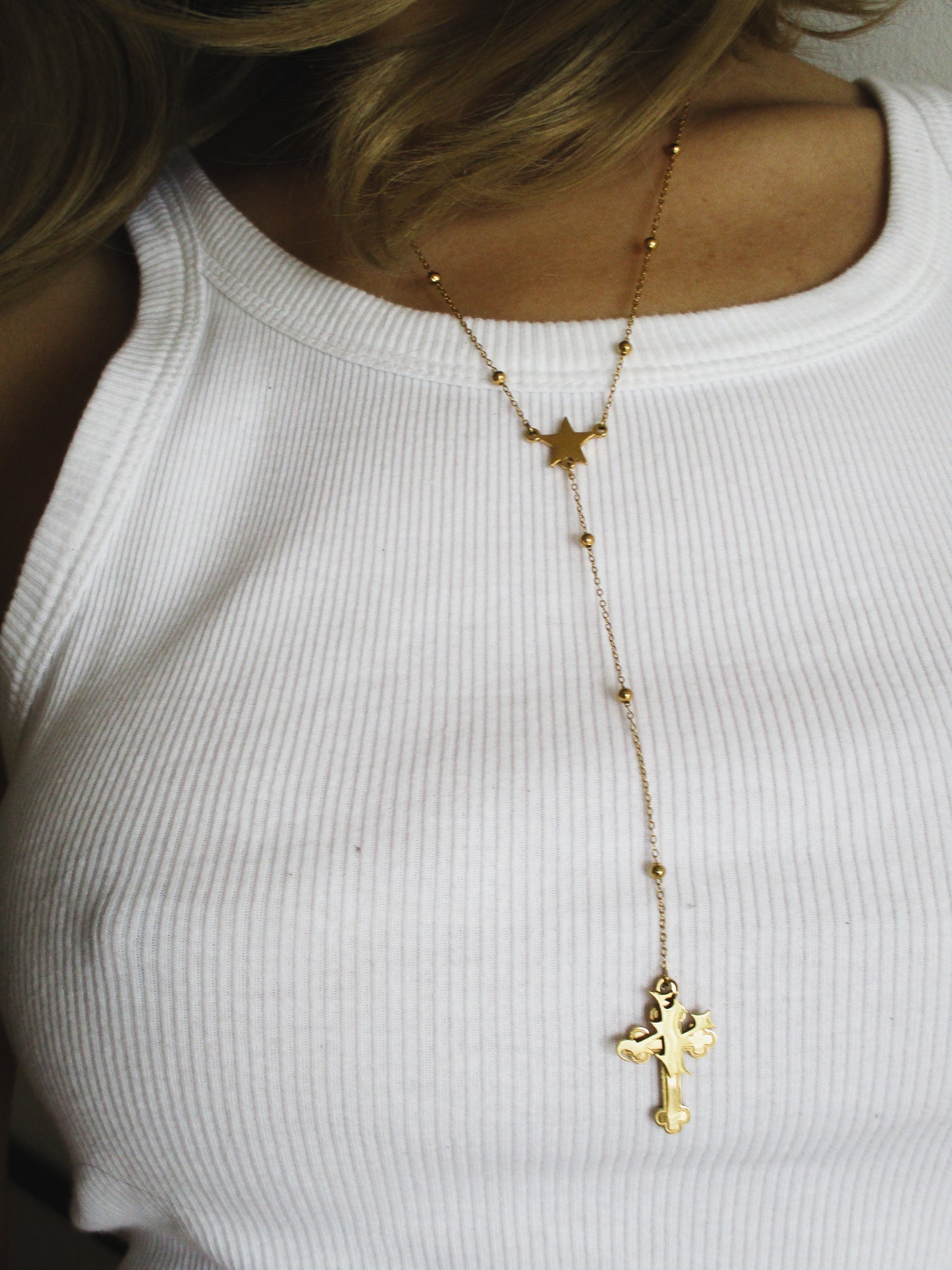 X ROSARY NECKLACE GOLD