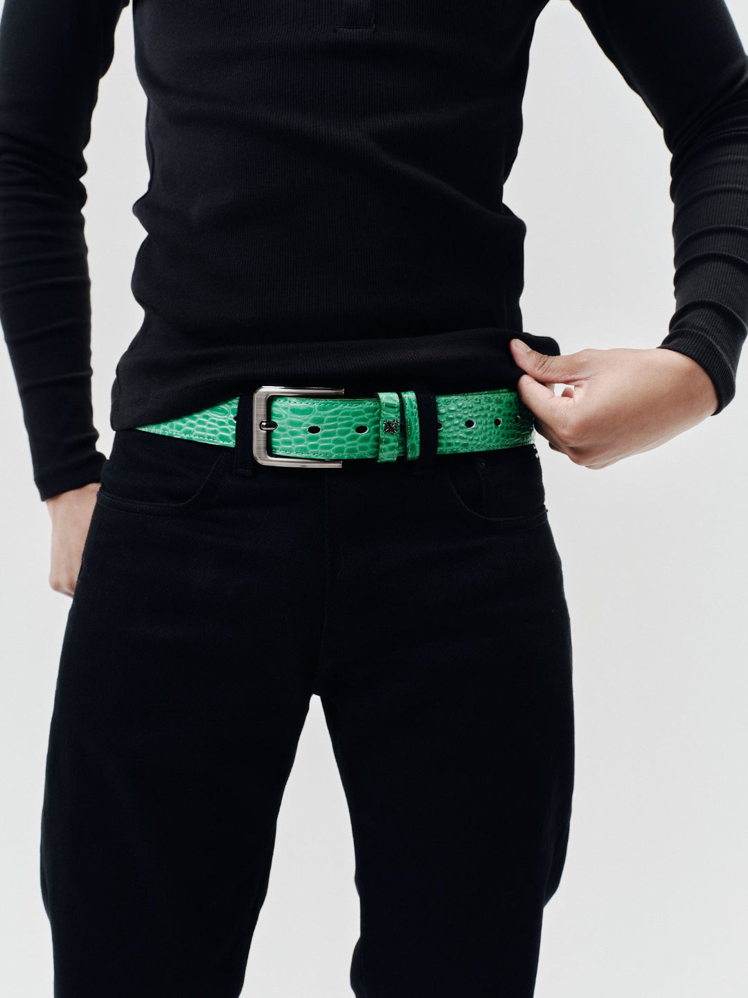 LEATHER CROC BELT GREEN