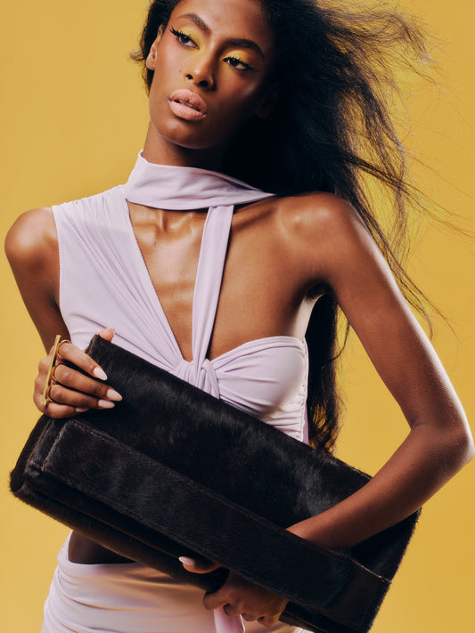 PILLOW COWHIDE CLUTCH BROWN