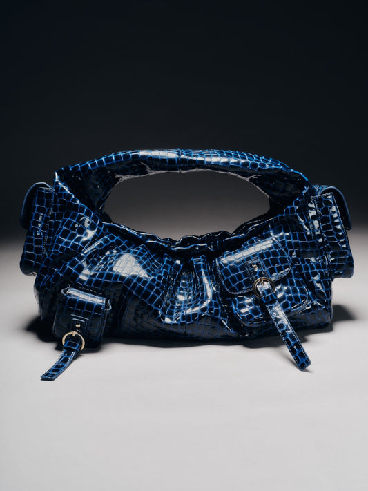 BETTY LEATHER BAG CROC BLUE