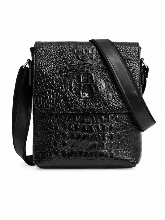 LEATHER POUCH CROC BLACK