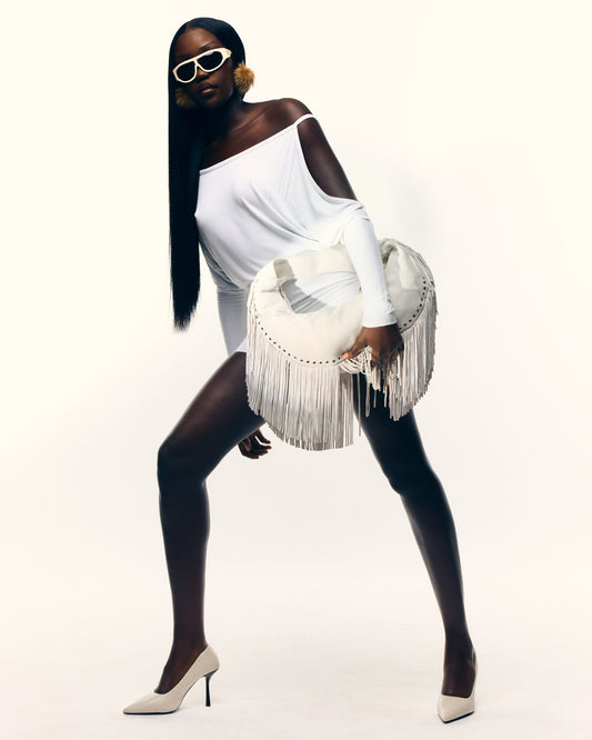 SUEDE TASSEL BAG WHITE