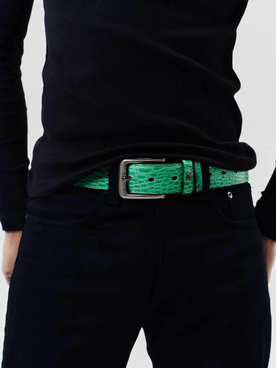 LEATHER CROC BELT GREEN