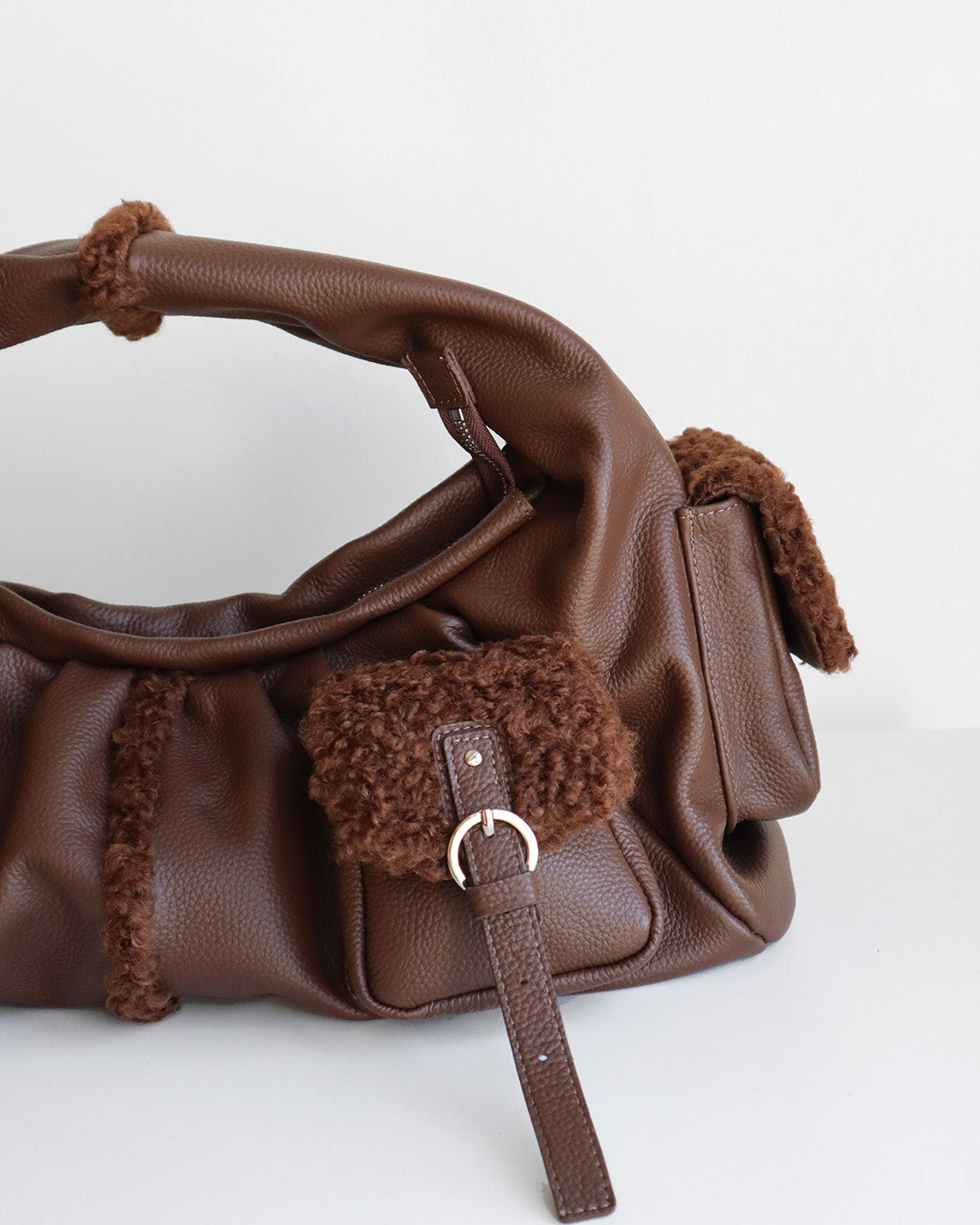 BETTY LEATHER BAG SHEARLING BROWN