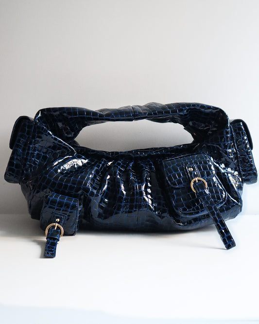 BETTY LEATHER BAG CROC BLUE